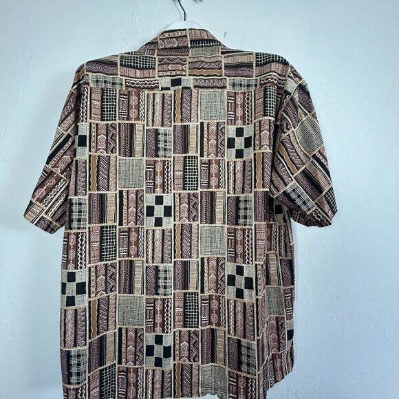 Tori Richard Mens Abstract Button-Up Cotton Lawn Hawaiian Shirt Large Brown - Picture 2 of 6